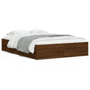 vidaXL Cadre de lit avec tiroirs sans matelas ch&ecirc;ne marron 135x190 cm