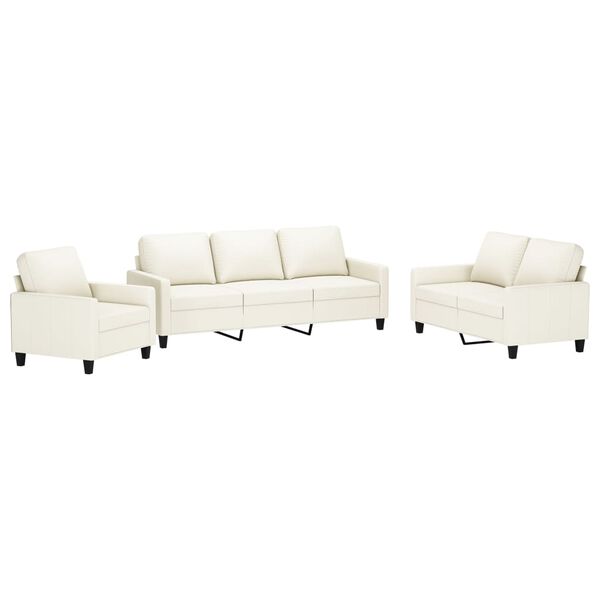 vidaXL Ensemble de canap&eacute;s 3 pcs avec coussins Cr&egrave;me Similicuir