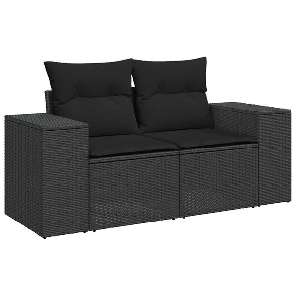 vidaXL Salon de jardin 7 pcs avec coussins noir r&eacute;sine tress&eacute;e