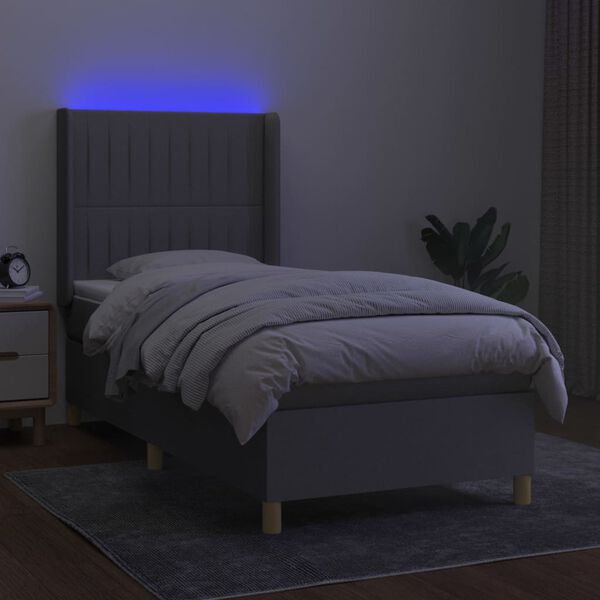 vidaXL Sommier &agrave; lattes de lit matelas LED Gris clair 80x200cm Tissu