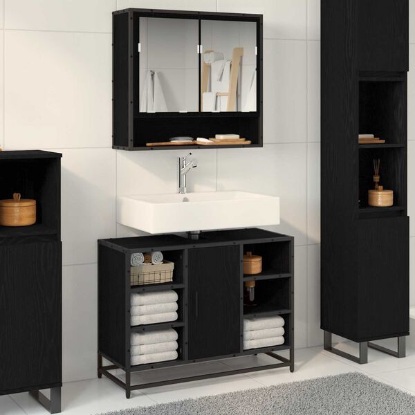 vidaXL Cabinet de salle de bain avec porte Ch&ecirc;ne noir 80 x 33 x 60 cm