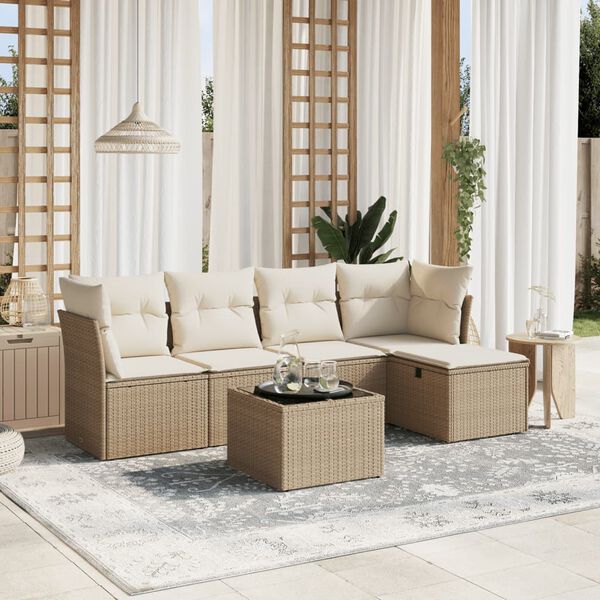 vidaXL Salon de jardin avec coussins 6 pcs beige r&eacute;sine tress&eacute;e