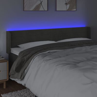 vidaXL Tête de lit à LED Gris foncé 203x16x78/88 cm Velours