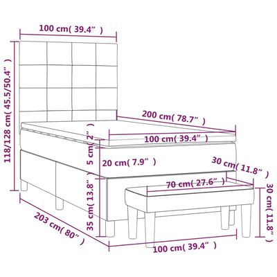 vidaXL Sommier à lattes de lit avec matelas Gris foncé 100x200 cm