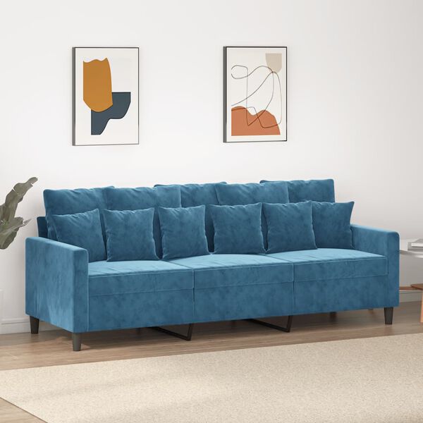 vidaXL Canap&eacute; &agrave; 3 places Bleu 180 cm Velours