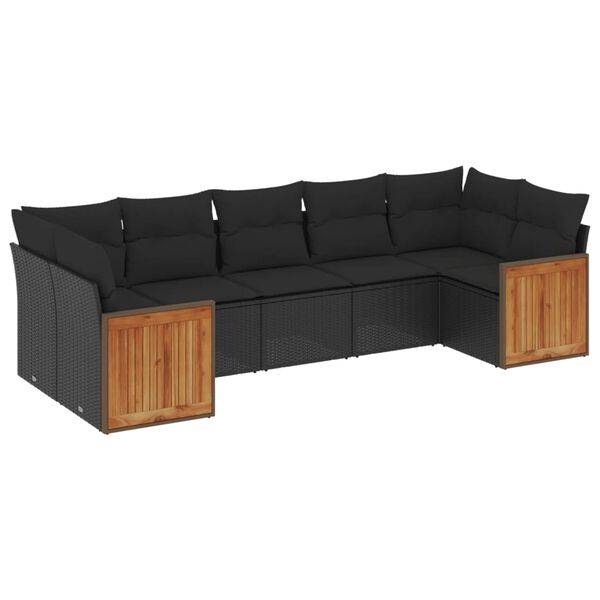 vidaXL Salon de jardin 7 pcs avec coussins noir r&eacute;sine tress&eacute;e