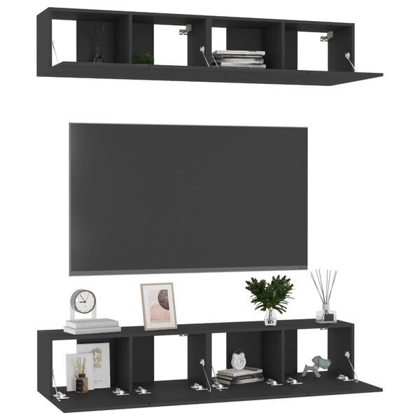 vidaXL Meubles TV 4 pcs Noir 80x30x30 cm Bois d'ing&eacute;nierie
