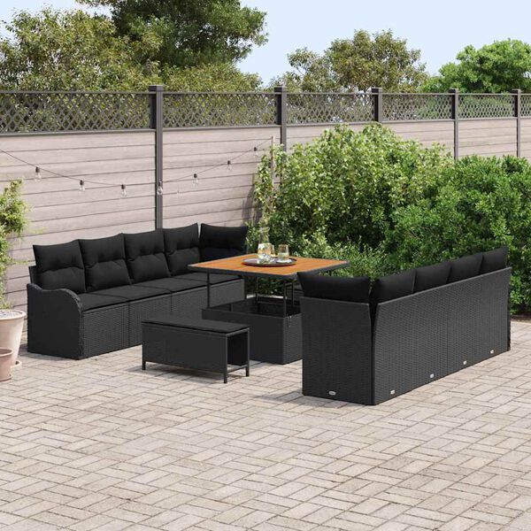 vidaXL Ensemble de canapé de jardin 11 pcs Noir polyrotin