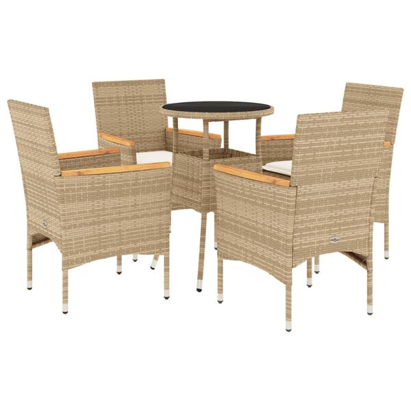 vidaXL Ensemble &agrave; manger de jardin et coussins 5 pcs beige rotin verre