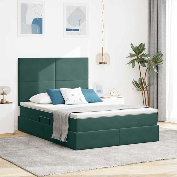 vidaXL Lit avec rangement et matelas Vert fonc&eacute; 140 x 200 cm Velours