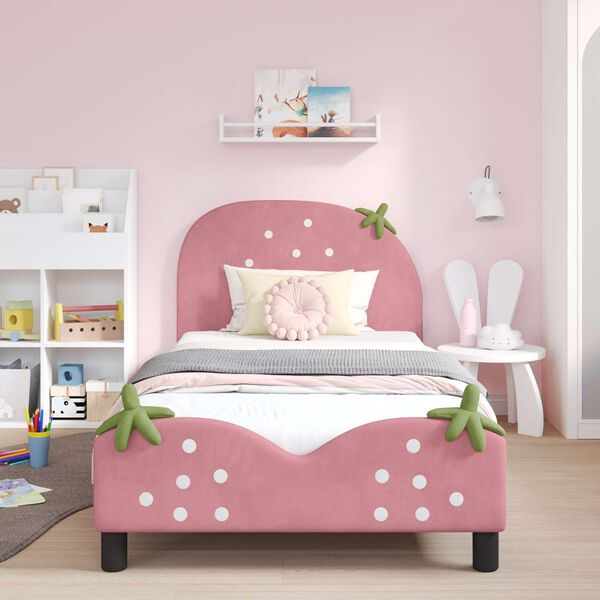 vidaXL Cadre de lit pour enfants avec t&ecirc;te de lit Rose 90 x 190 cm