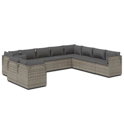 vidaXL Salon de jardin 10 pcs avec coussins Gris Résine tressée