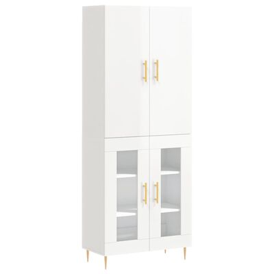 vidaXL Buffet haut Blanc brillant 69,5x34x180 cm Bois d'ingénierie