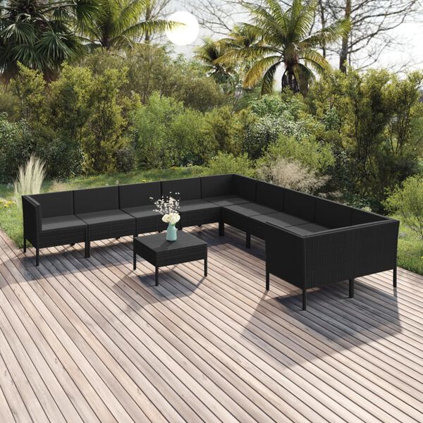 vidaXL Salon de jardin 11 pcs avec coussins R&eacute;sine tress&eacute;e Noir