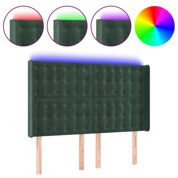 vidaXL T&ecirc;te de lit &agrave; LED Vert fonc&eacute; 147x16x118/128 cm Velours