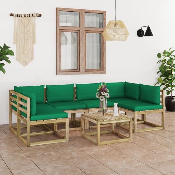 vidaXL Salon de jardin 7 pcs avec coussins bois de pin impr&eacute;gn&eacute;