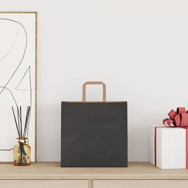 vidaXL Sacs en papier 50 pcs avec poign&eacute;es noir 26x17x25 cm