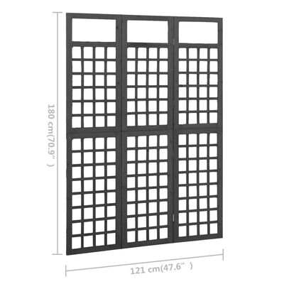 vidaXL Cloison de séparation à 3 panneaux Bois de pin Noir 121x180 cm