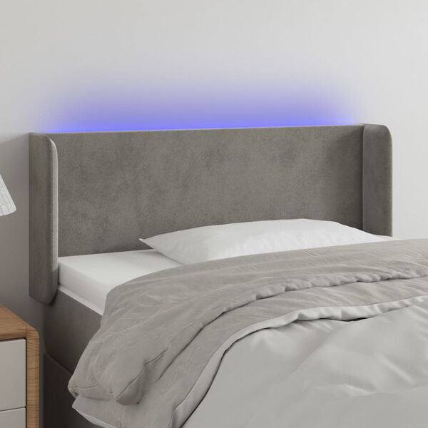 vidaXL T&ecirc;te de lit &agrave; LED Gris clair 93x16x78/88 cm Velours