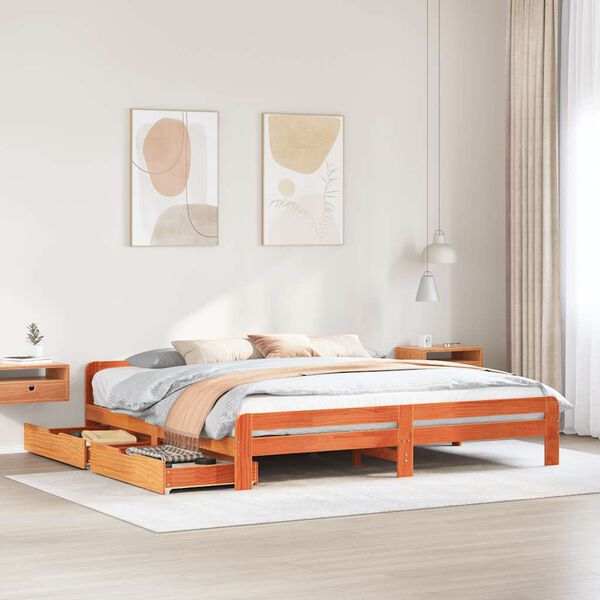 vidaXL Cadre de lit sans matelas cire marron 200x200cm bois pin massif