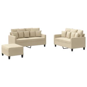 vidaXL Ensemble de canap&eacute;s 3 pcs avec coussins Cr&egrave;me Tissu