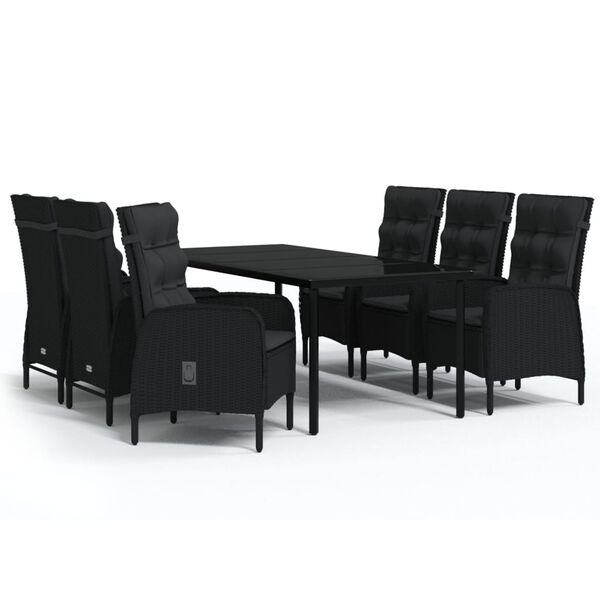 vidaXL Ensemble &agrave; manger de jardin avec coussins 7 pcs Noir