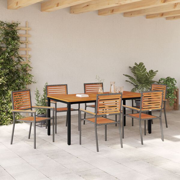 vidaXL Ensemble de salle &agrave; manger pour jardin 7 pcs Gris et marron