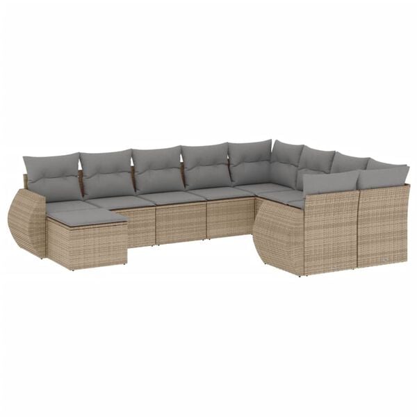 vidaXL Salon de jardin avec coussins 10 pcs beige r&eacute;sine tress&eacute;e