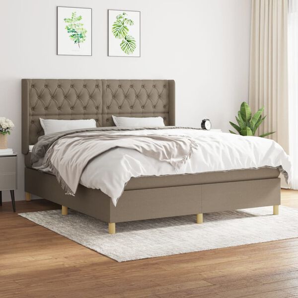 vidaXL Sommier &agrave; lattes de lit avec matelas Taupe 160x200 cm Tissu