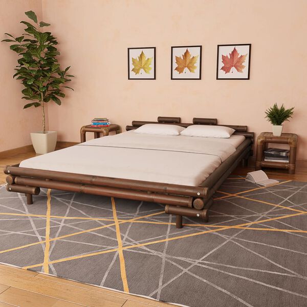 vidaXL Cadre de lit sans matelas marron fonc&eacute; bambou 160x200 cm