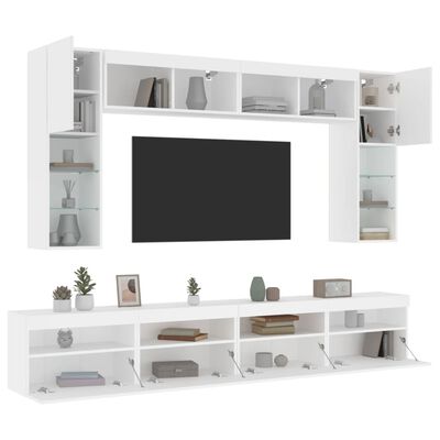 vidaXL Ensemble de meubles TV muraux 8 pcs avec lumières LED blanc