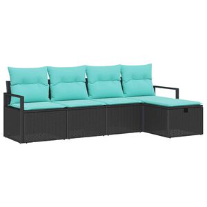 vidaXL Ensemble de Canap&eacute;s 5 pcs Noir et turquoise polyrotin