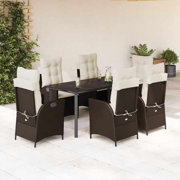vidaXL Ensemble &agrave; manger de jardin et coussins 7 pcs marron rotin