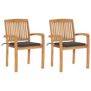 vidaXL Chaises de jardin lot de 2 et coussins anthracite Bois de teck