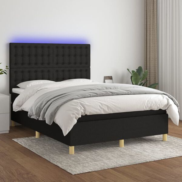 vidaXL Sommier &agrave; lattes de lit et matelas et LED Noir 140x190 cm Tissu
