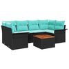 vidaXL Ensemble de canap&eacute; de jardin 7 pcs Noir et turquoise polyrotin