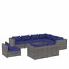 vidaXL Salon de jardin 9 pcs avec coussins R&eacute;sine tress&eacute;e Gris
