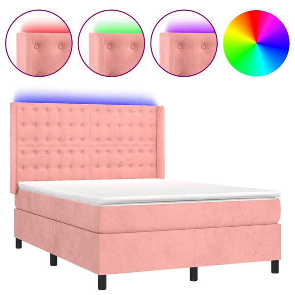 vidaXL Sommier &agrave; lattes de lit matelas et LED Rose 140x190 cm Velours