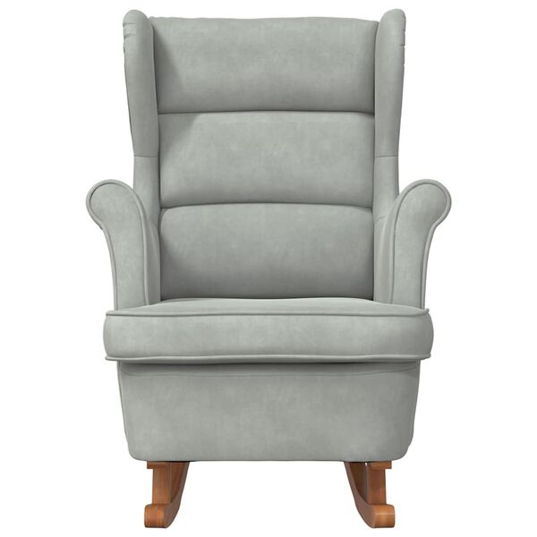 vidaXL Fauteuil &agrave; bascule &agrave; oreilles en velours gris clair bois massif