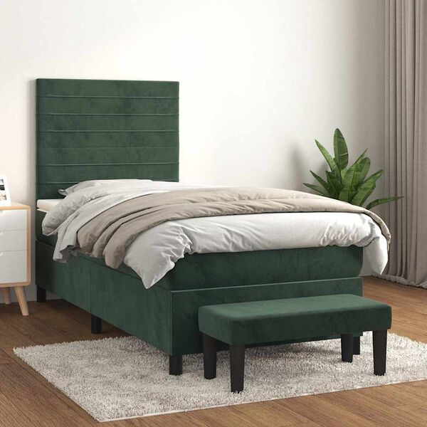 vidaXL Sommier &agrave; lattes de lit avec matelas Vert fonc&eacute; 90x200 cm