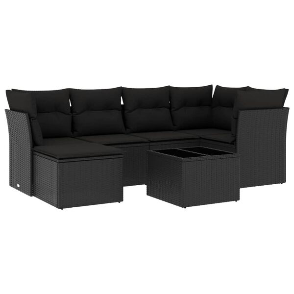 vidaXL Salon de jardin 7 pcs avec coussins noir r&eacute;sine tress&eacute;e