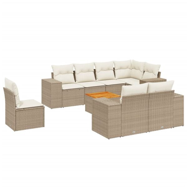 vidaXL Salon de jardin avec coussins 9 pcs beige r&eacute;sine tress&eacute;e