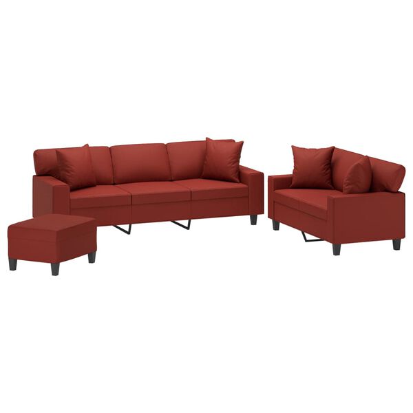 vidaXL Ensemble de canap&eacute;s 3 pcs oreillers et coussins Rouge bordeaux