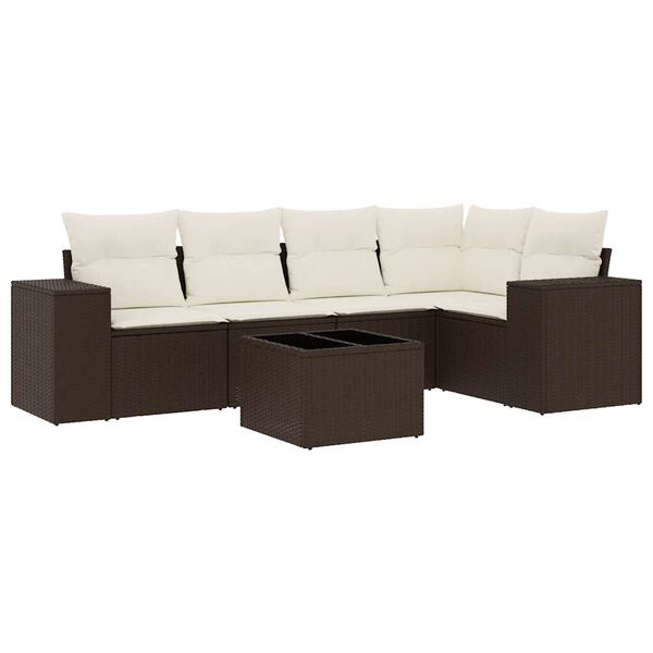 vidaXL Salon de jardin avec coussins 6 pcs marron résine tressée