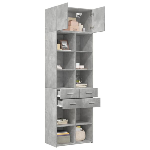 vidaXL Armoire de rangement gris b&eacute;ton 70x42,5x225cm bois d'ing&eacute;nierie