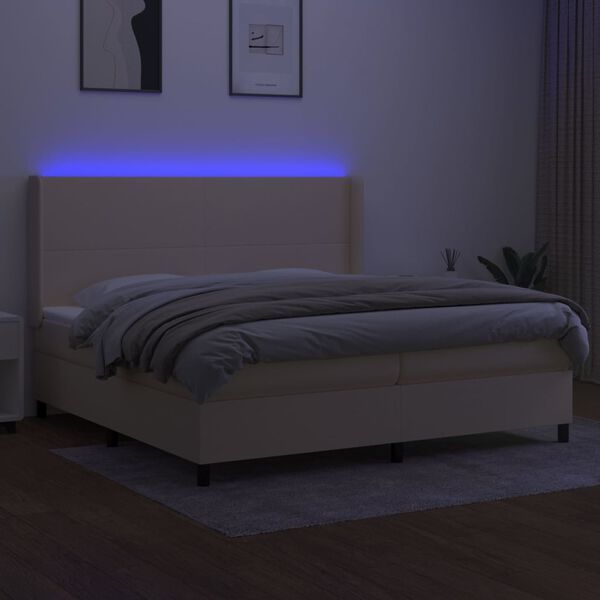 vidaXL Sommier &agrave; lattes de lit matelas LED Cr&egrave;me 200x200 cm Tissu