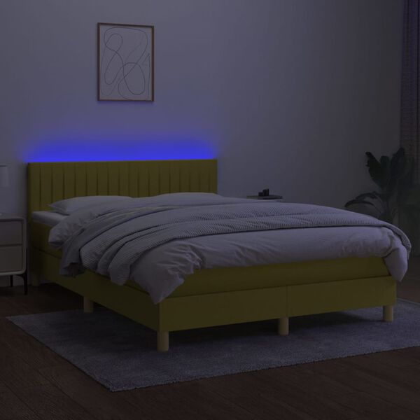 vidaXL Sommier &agrave; lattes de lit avec matelas LED Vert 140x200 cm Tissu