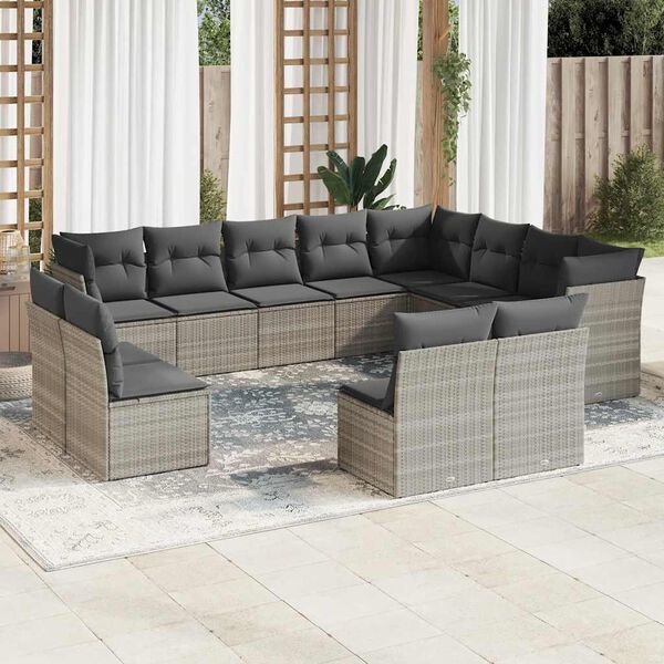 vidaXL Salon de jardin avec coussins 12 pcs gris clair r&eacute;sine tress&eacute;e