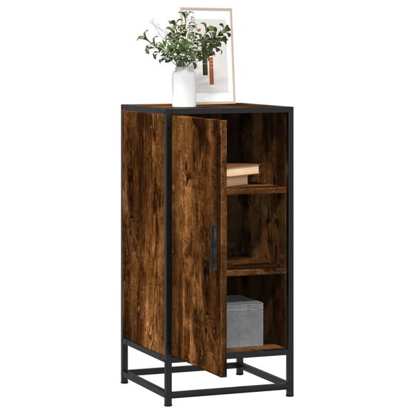 vidaXL Buffet ch&ecirc;ne fum&eacute; 35,5x35x76 cm bois d'ing&eacute;nierie et m&eacute;tal