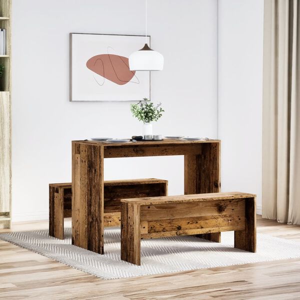 vidaXL Ensemble table &agrave; manger et bancs 3 pcs bois d'ing&eacute;nierie